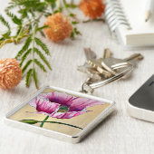 Blume Watercolor Pink Poppe Schlüsselanhänger (Seite)