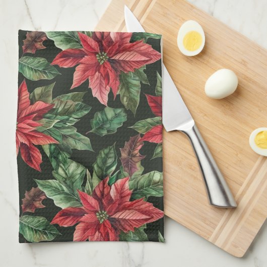 Blume Watercolor Poinsettia Weihnachten Geschirrtuch (Viertel Falte)