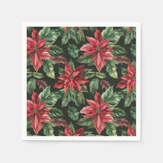 Blume Watercolor Poinsettia Weihnachten Serviette (Vorderseite)