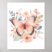Blume Watercolor Rosa Schmetterling Poster (Vorne)