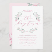 Blume Watercolor rosa Taufe Einladung (Vorne/Hinten)
