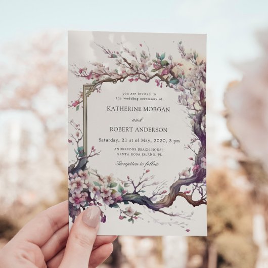 Blume Watercolor Sakura Cherry Einladung Hochzeit