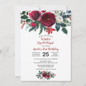 Blume Watercolor Winter Burgund zum ersten Geburts Einladung (Vorderseite)