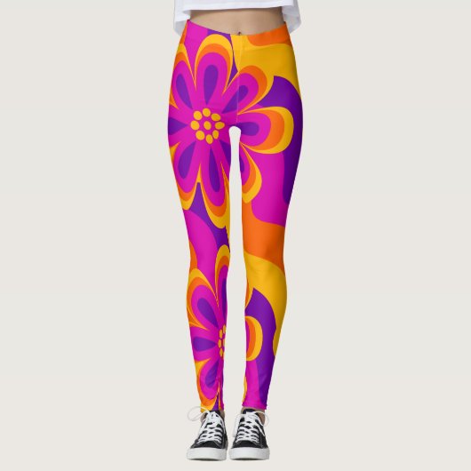Blume & Waves Pattern-Leggings der 1960er Jahre Leggings (Vorderseite)