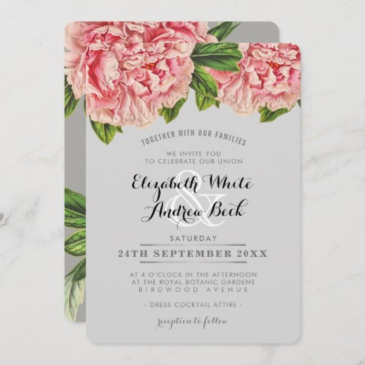Blume WEDING INVITE Chic blush Pink Blumenpeony Einladung (Vorne/Hinten)