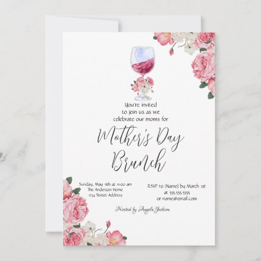 Blume Weinglas Muttertag Brunch Einladung (Vorderseite)