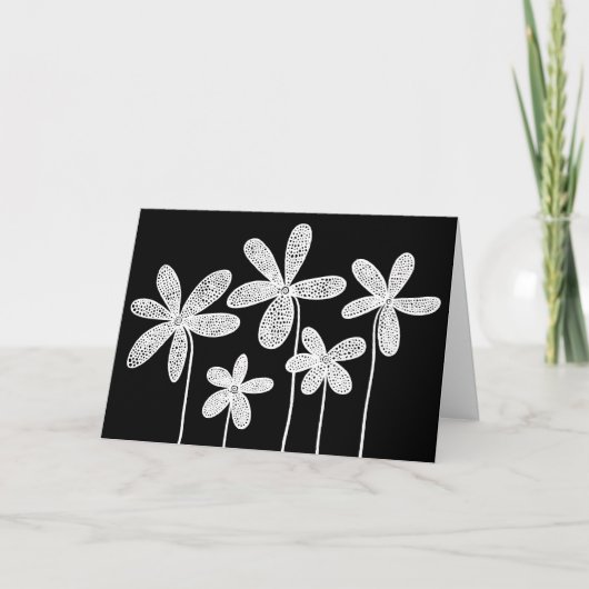 Blume - Weiß auf Schwarz Karte (Vorderseite)