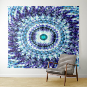 Blume Weiß blaues türkisblaues Mandala...... Wandteppich