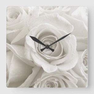 Blume   Weiße Rosen Quadratische Wanduhr