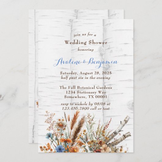 Blume Weißer Birkenbaum Polterabend Einladung (Vorne/Hinten)