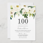 Blume Weißer Champagner 100. Geburtstagsparty Einladung (Vorderseite)