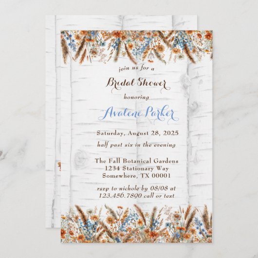 Blume Weißes Birkenbaum-Brautparty Einladung (Vorne/Hinten)