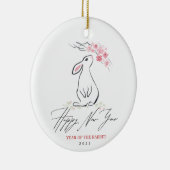 Blume Weißes Kaninchen und Kirschblossom Keramik Ornament (Rechts)