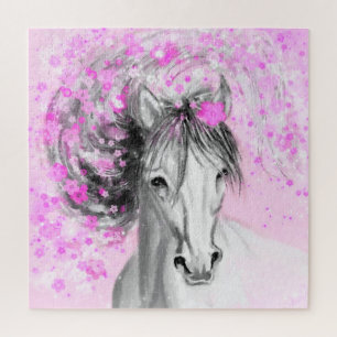 Blume Weißes Pferd und Rosa Puzzle