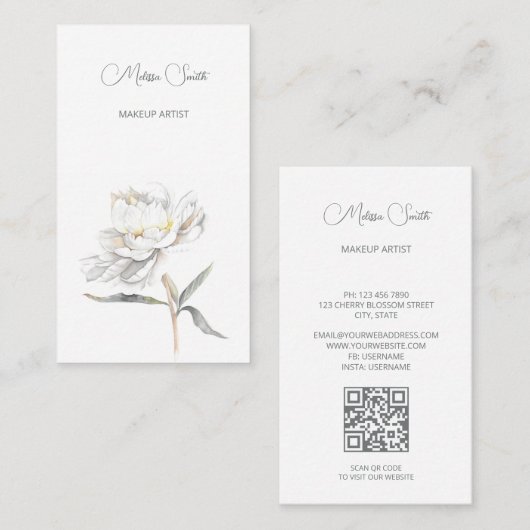 Blume Weißes Wasserfarben Visitenkarte (Vorne/Hinten)