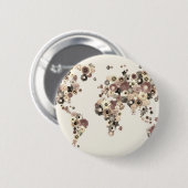 Blume Weltkarte Sepia Button (Vorne & Hinten)