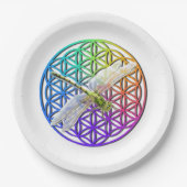 Blume, wenn Libellenfliege die heilige Geometrie k Pappteller (Vorderseite)