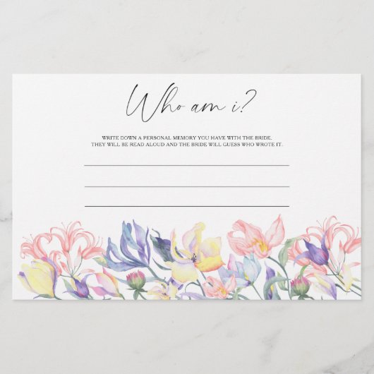 Blume - Wer bin ich Brautparty Briefpapier (Vorderseite)