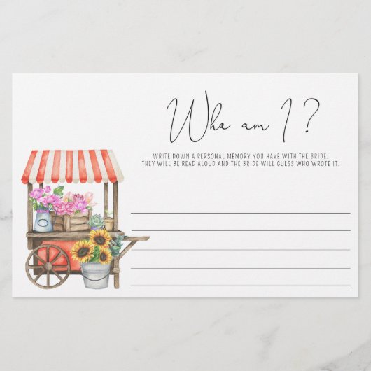 Blume - Wer bin ich Brautparty Briefpapier (Vorderseite)