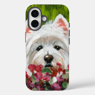 Blume Westie und Pink iPhone 16 Hülle