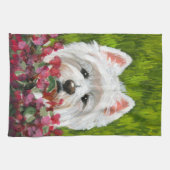 Blume Westie und Pink Geschirrtuch (Horizontal)
