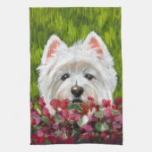 Blume Westie und Pink Geschirrtuch (Vertikal)