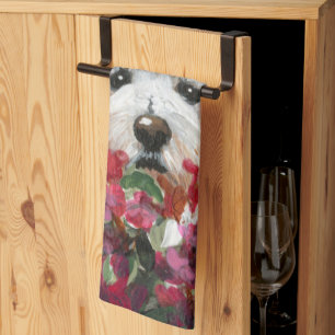 Blume Westie und Pink Geschirrtuch