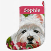 Blume Westie und Pink Großer Weihnachtsstrumpf (Rückseite)