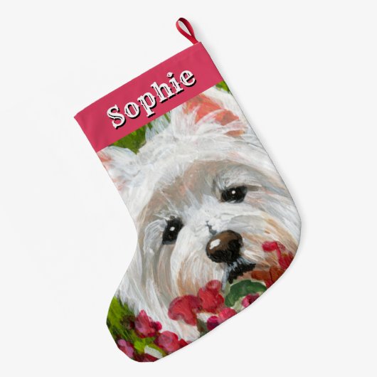 Blume Westie und Pink Großer Weihnachtsstrumpf (Rückseite (Hängend))
