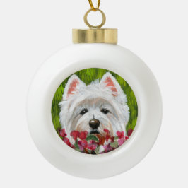 Blume Westie und Pink Keramik Kugel-Ornament
