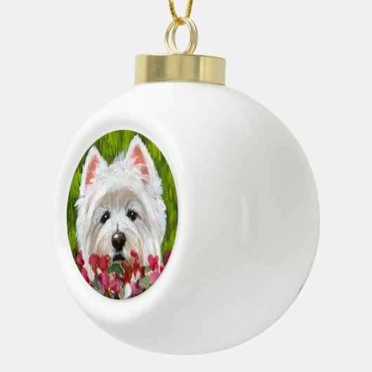Blume Westie und Pink Keramik Kugel-Ornament (Rechts)