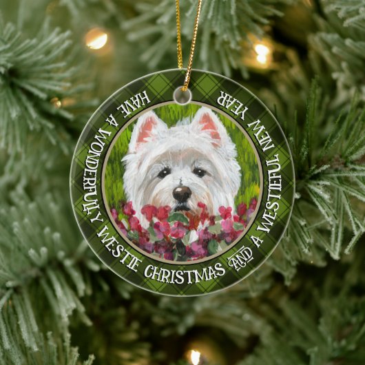 Blume Westie und Pink Keramik Ornament (Baum)