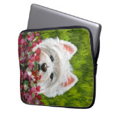 Blume Westie und Pink Laptopschutzhülle (Vorderseite Links)