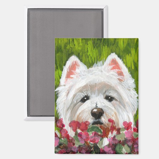 Blume Westie und Pink Magnet (Vorderseite/Rückseite)