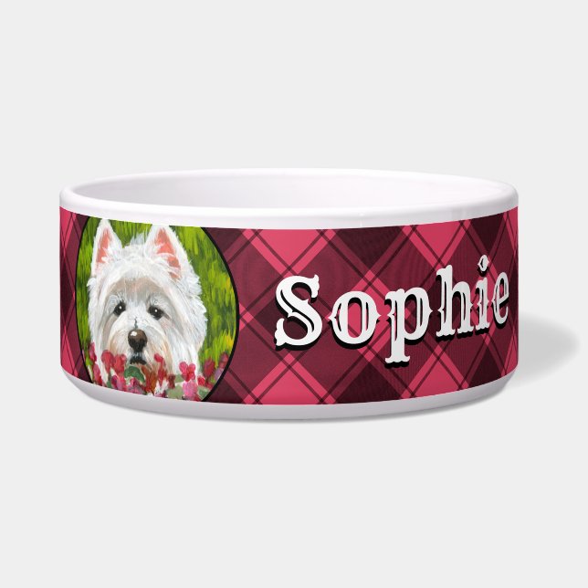 Blume Westie und Pink Napf (Vorderseite)