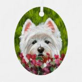 Blume Westie und Pink Ornament Aus Metall (Vorderseite)