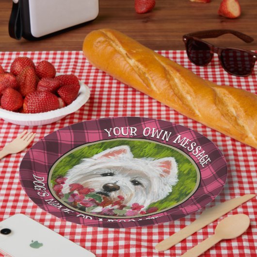 Blume Westie und Pink Pappteller (Picknick)