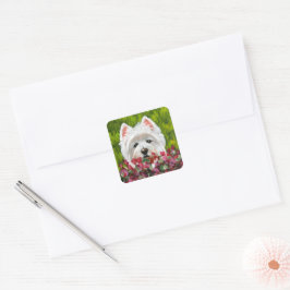 Blume Westie und Pink Quadratischer Aufkleber