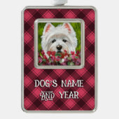 Blume Westie und Pink Rahmen-Ornament Silber (Vorderseite)