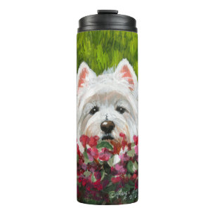 Blume Westie und Pink Thermosbecher