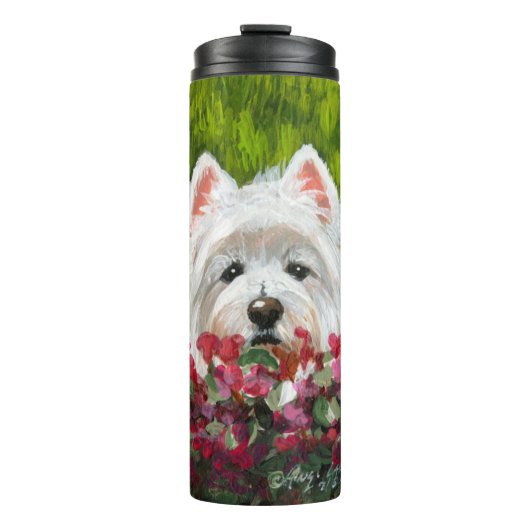 Blume Westie und Pink Thermosbecher (Vorderseite)