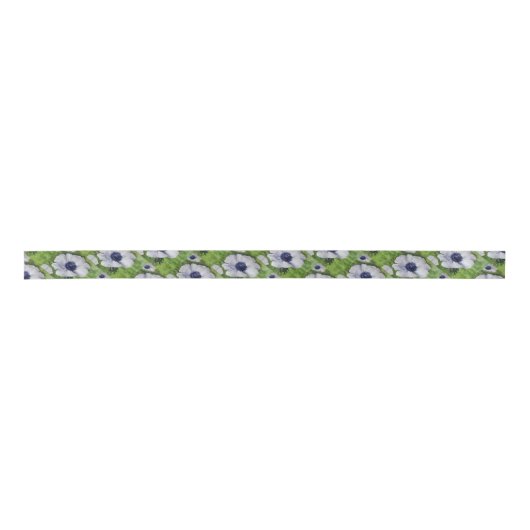 Blume "White and Navy Blue Anemone" Satinband (Vorderseite)