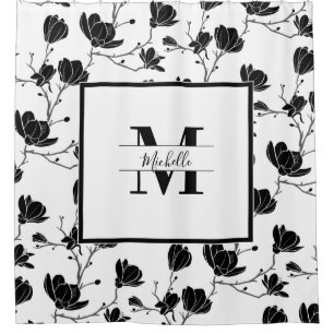 Blume White Mit Monogramm White and Black Magnolia Duschvorhang