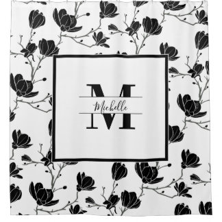 Blume White Mit Monogramm White and Black Magnolia Duschvorhang