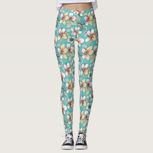 Blume-Wiederholmuster Leggings (Vorderseite)