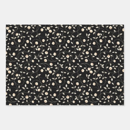 Blume Wirbel Blätter auf schwarz (Vorderseite)