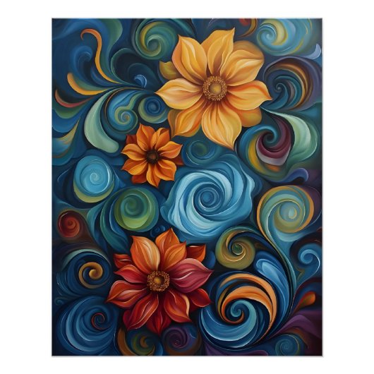 Blume Wirbel Digitales Kunstdesign Poster (Vorderseite)