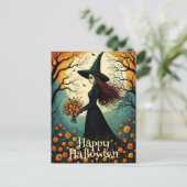 Blume Witch Girl Night Forest Happy Halloween Postkarte (Stehend Vorderseite)
