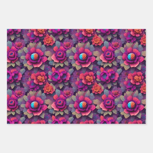 Blume Wrapping Paper - Dunkelrosa Voxelblume Geschenkpapier Set (Vorderseite 3)