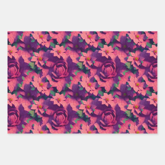 Blume Wrapping Paper - Dunkelrosa Voxelblume Geschenkpapier Set (Vorderseite 2)